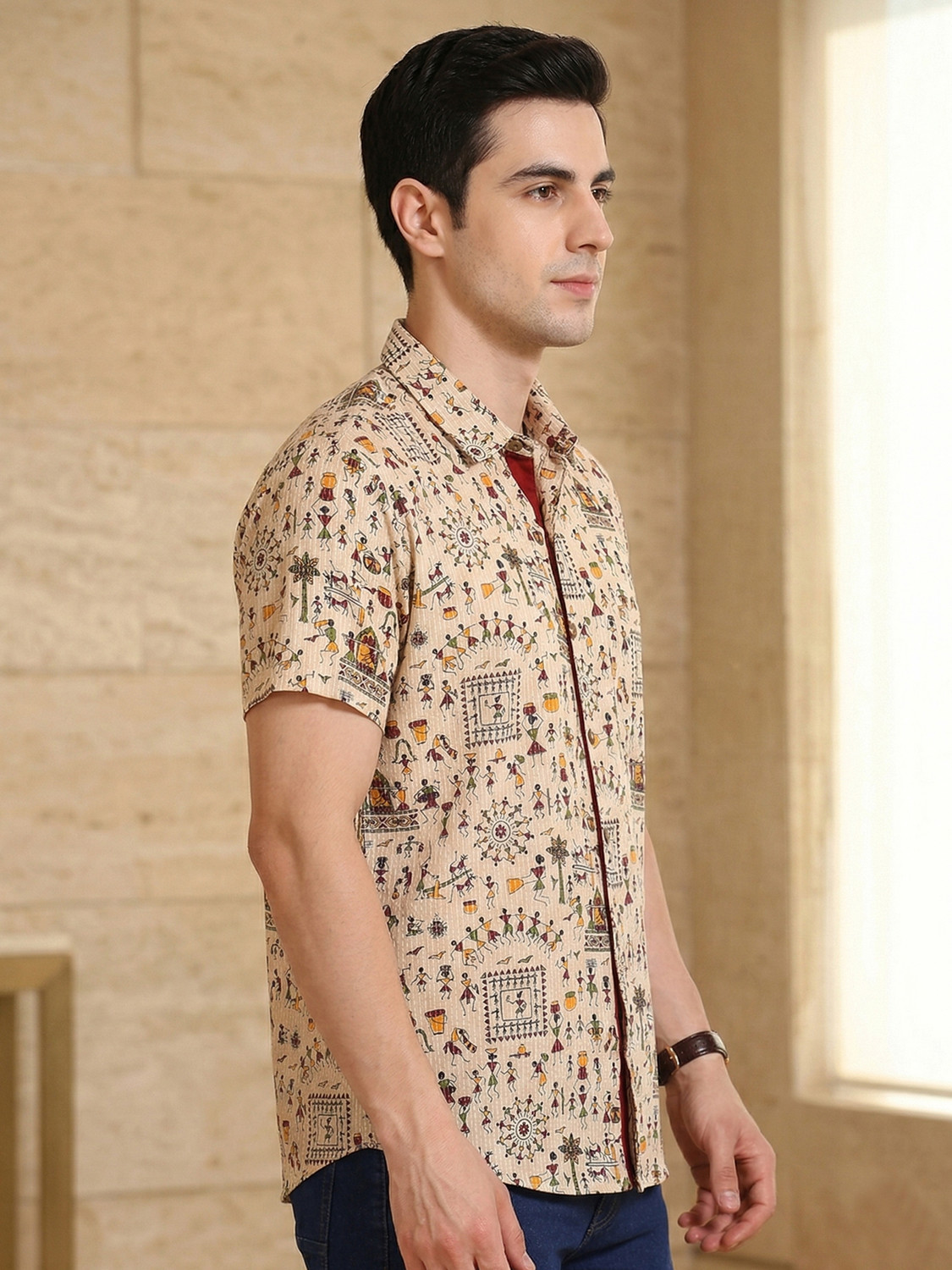 Image of IKRASS Men Printed Casual White Shirt