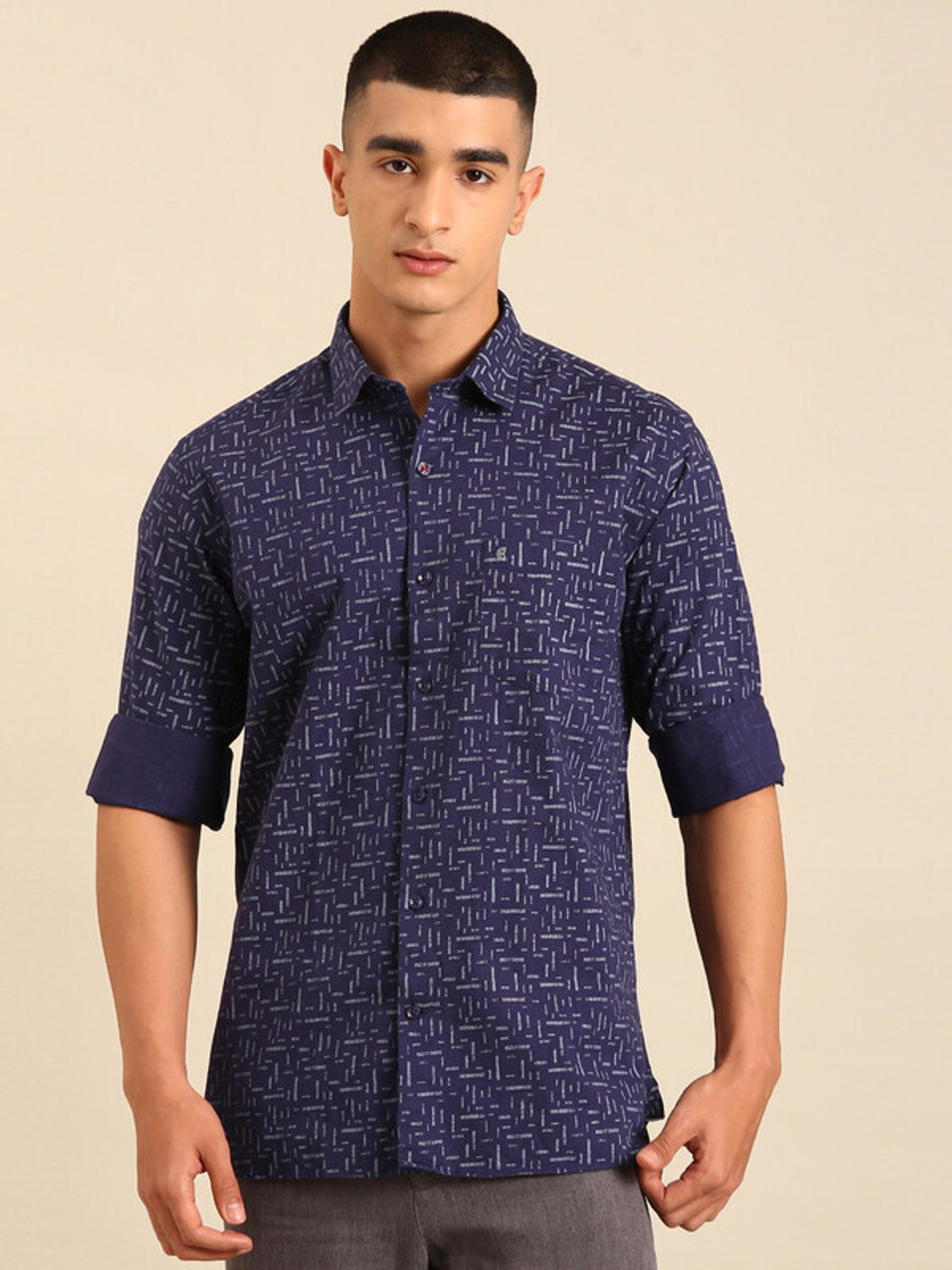 Image of CAVALLO BY LINEN CLUB Men Printed Casual Blue Shirt