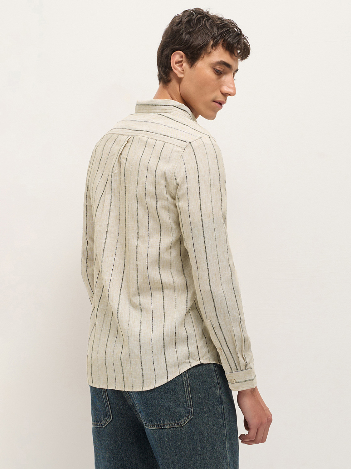 Image of THE BEAR HOUSE Men Striped Casual Beige Shirt