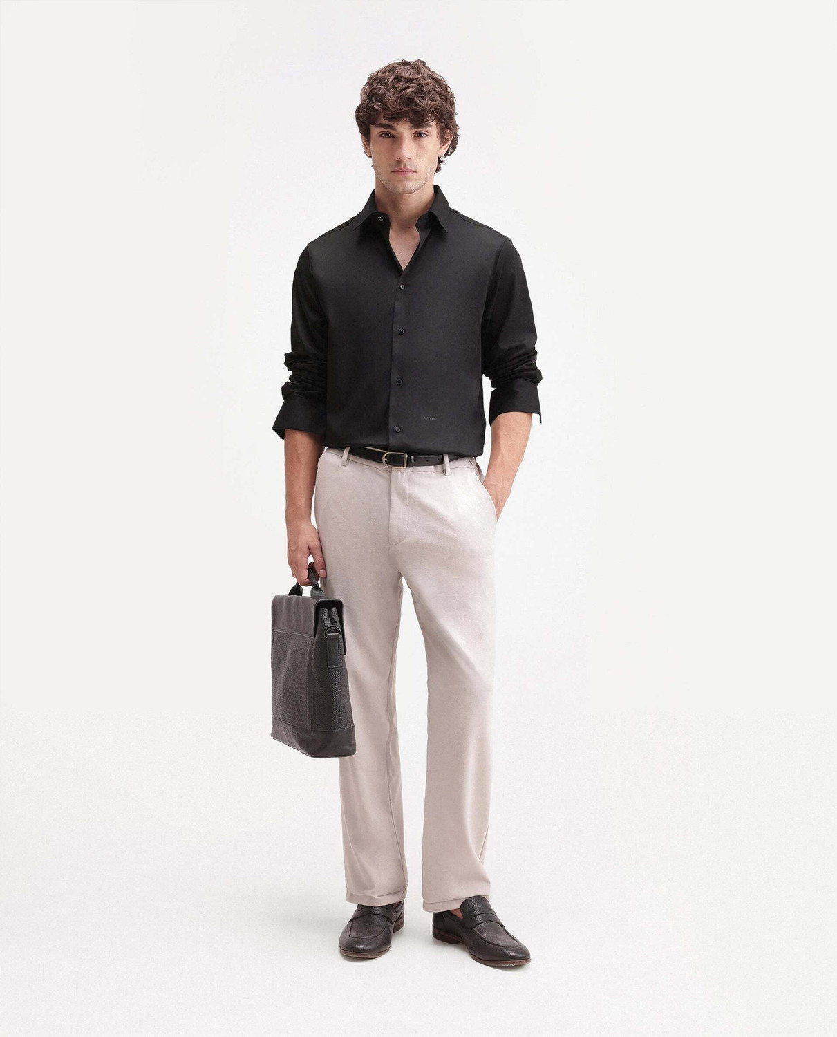 Image of RARE RABBIT Men Solid Casual Black Shirt