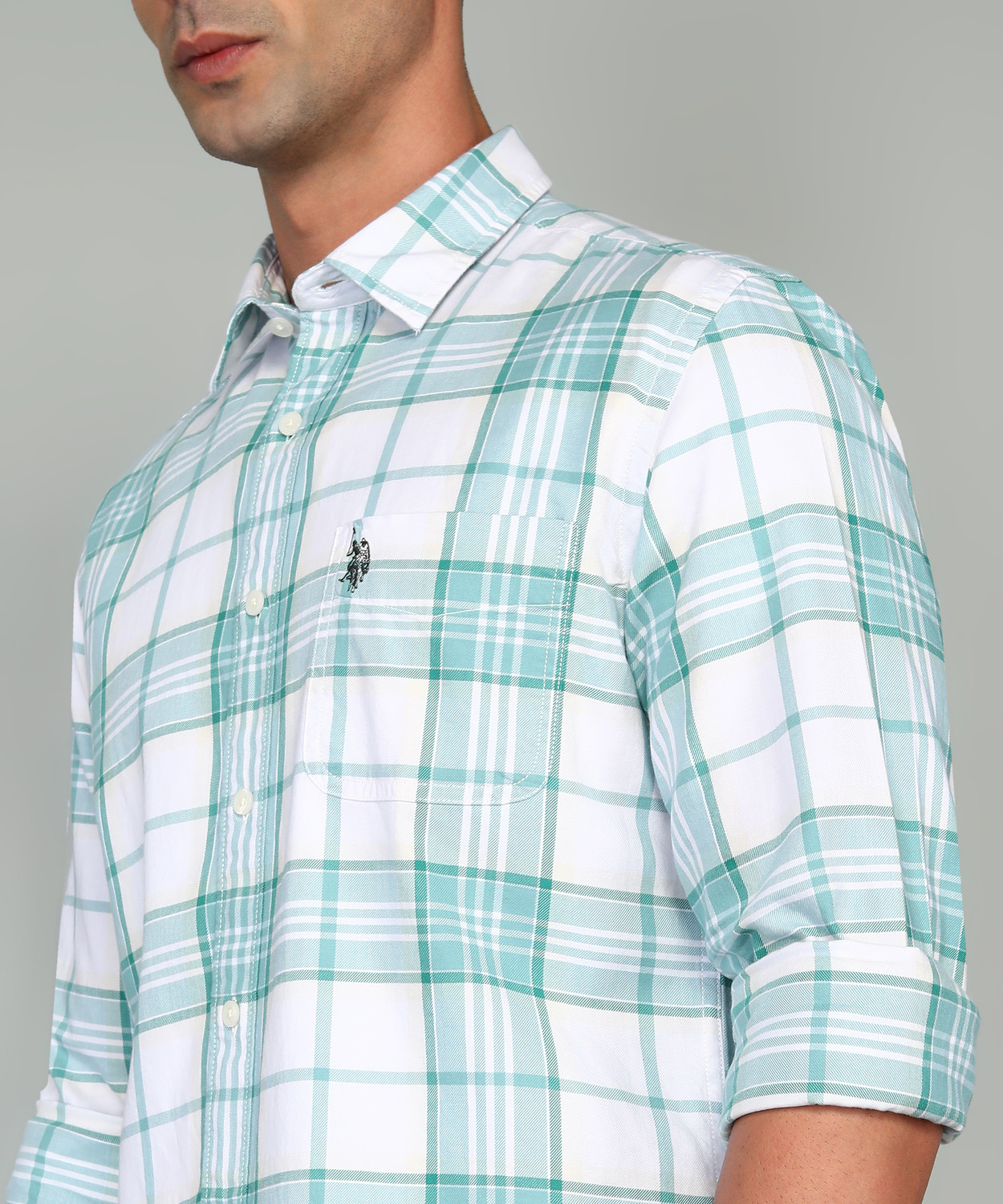 Image of U.S. POLO ASSN. Men Checkered Casual Green Shirt