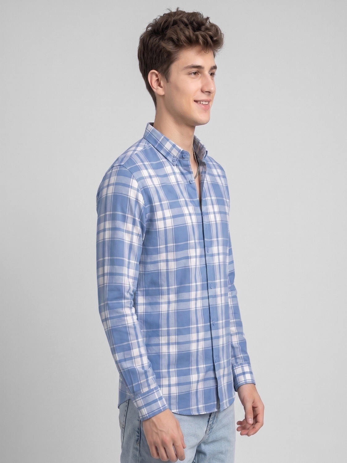 Image of Shimak International Men Checkered Casual Blue, Pink Shirt