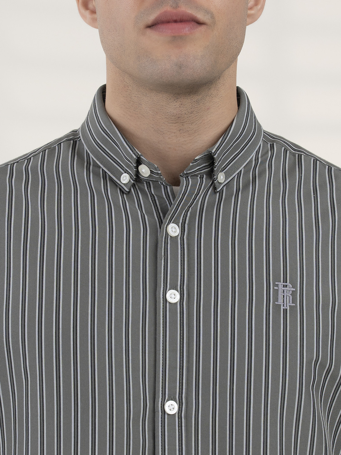 Image of REDTAPE Men Striped Casual Green Shirt