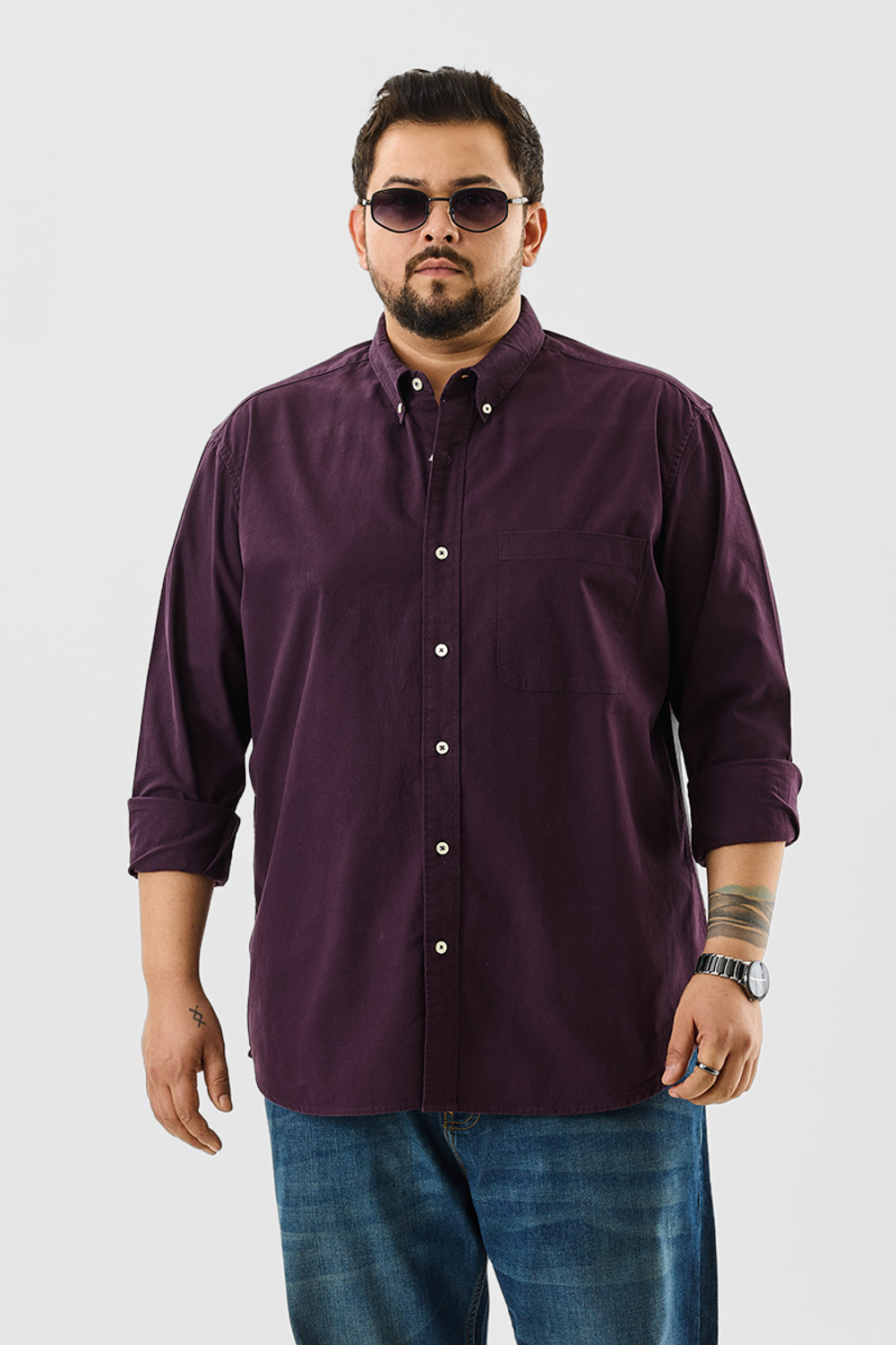 Image of Snitch Men Solid Formal Purple Shirt