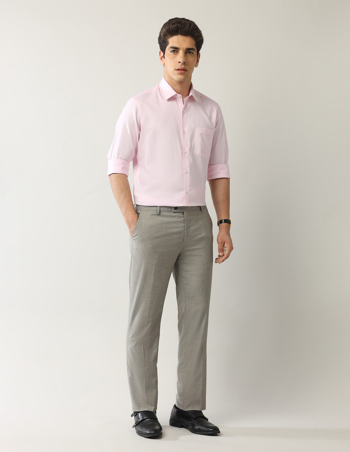 Image of ARROW Men Striped Formal Pink Shirt