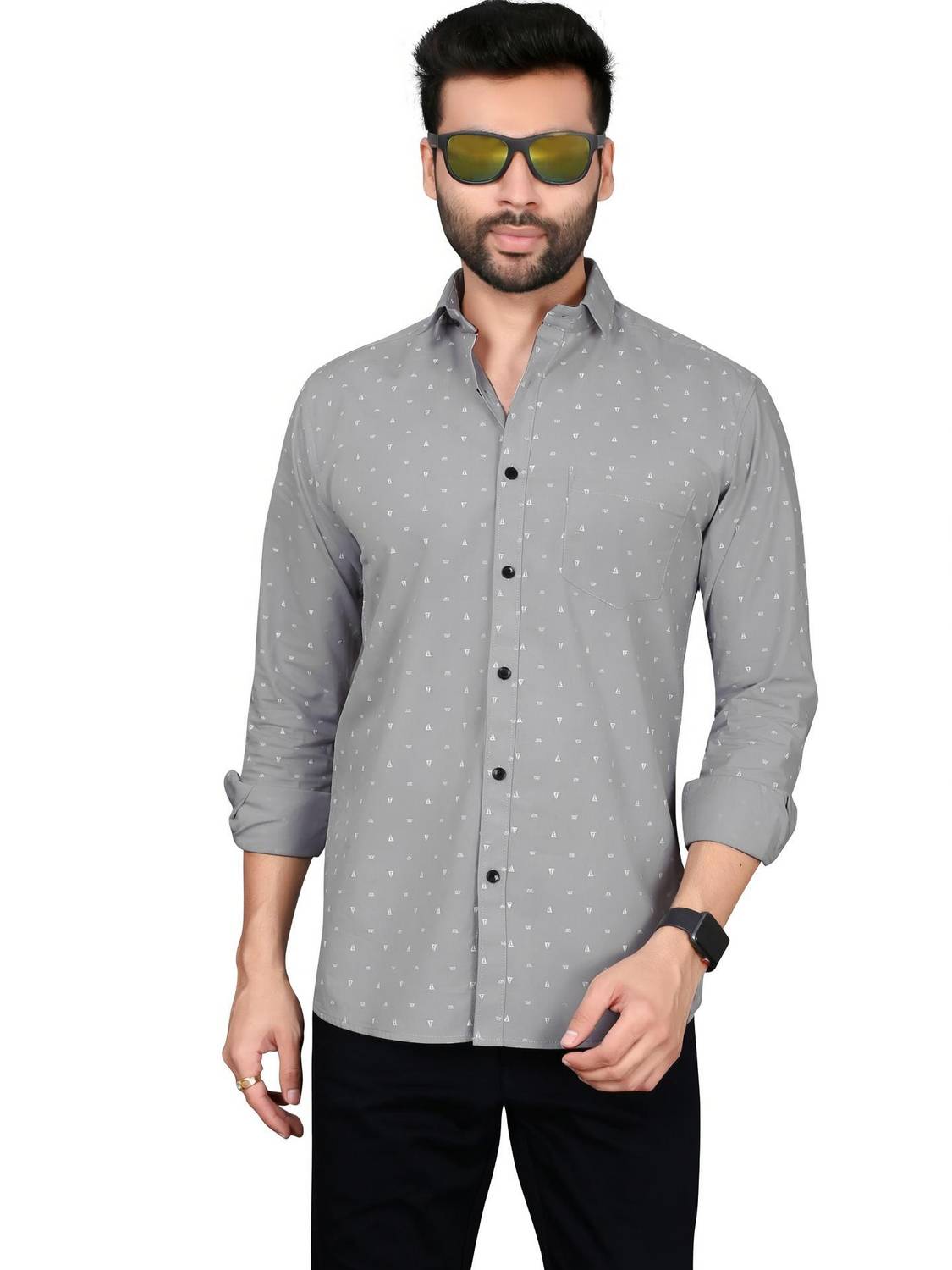 5TH ANFOLD Men Printed Casual Grey Shirt