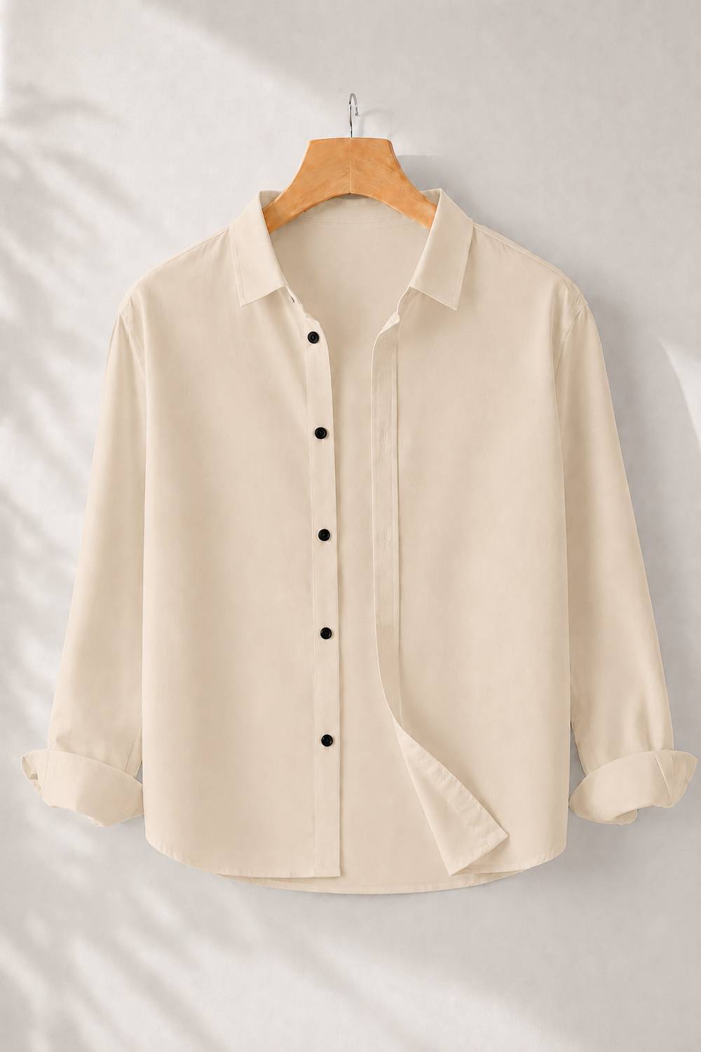 mozero Men Solid Casual Black, Beige Shirt - Image 2