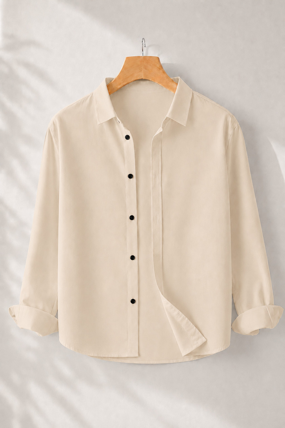 Image of mozero Men Solid Casual Beige, Black Shirt
