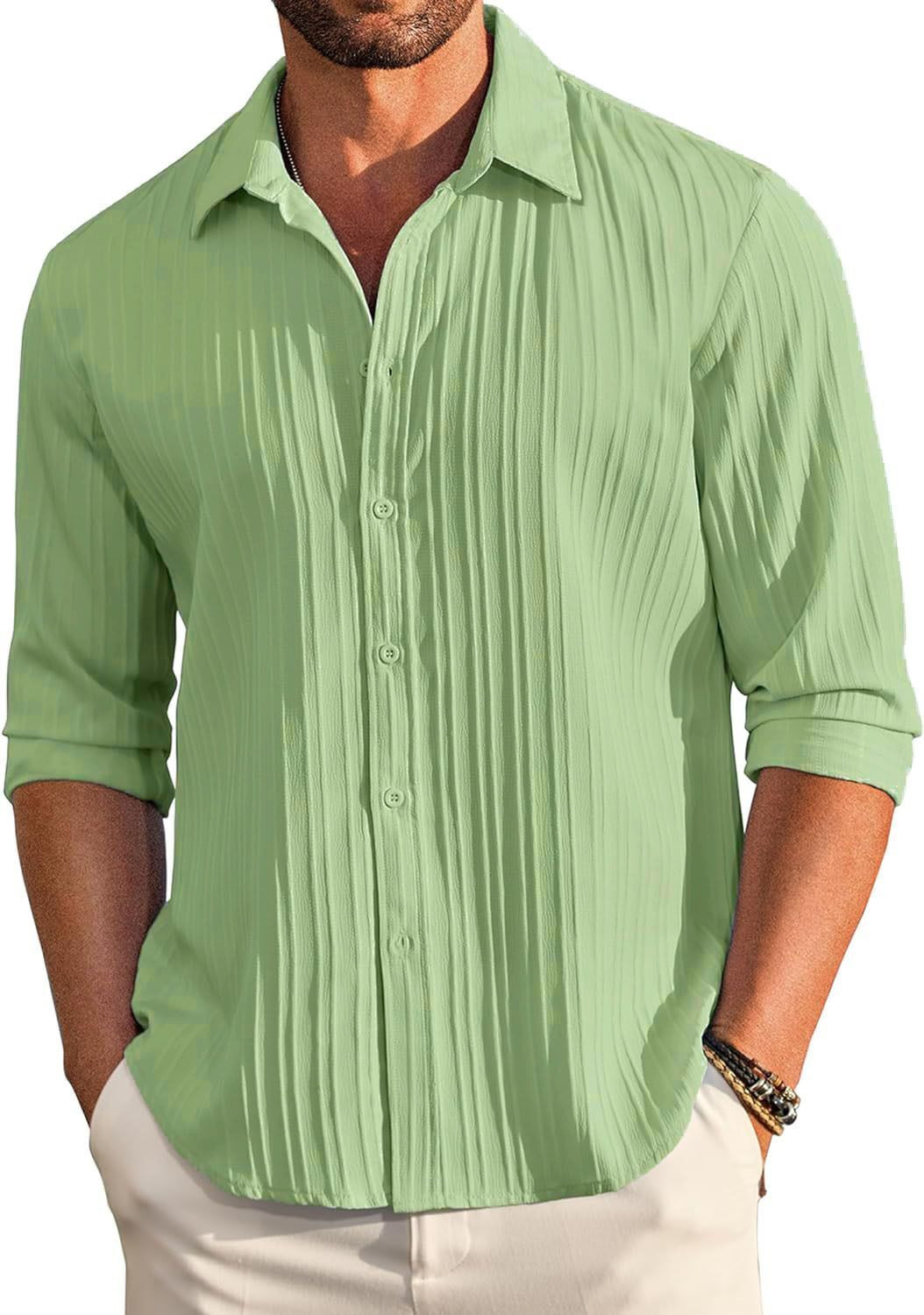 Image of DIGIMI Men Solid Casual Light Green Shirt
