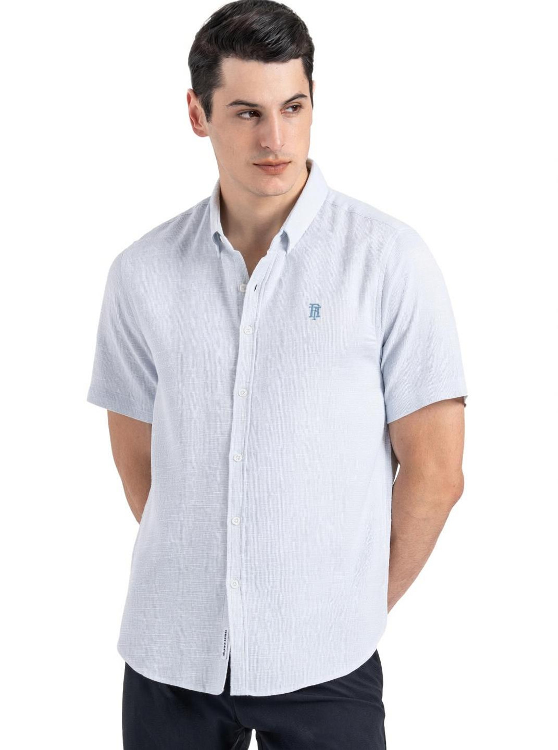 Image of RED TAPE Men Self Design Casual Blue Shirt