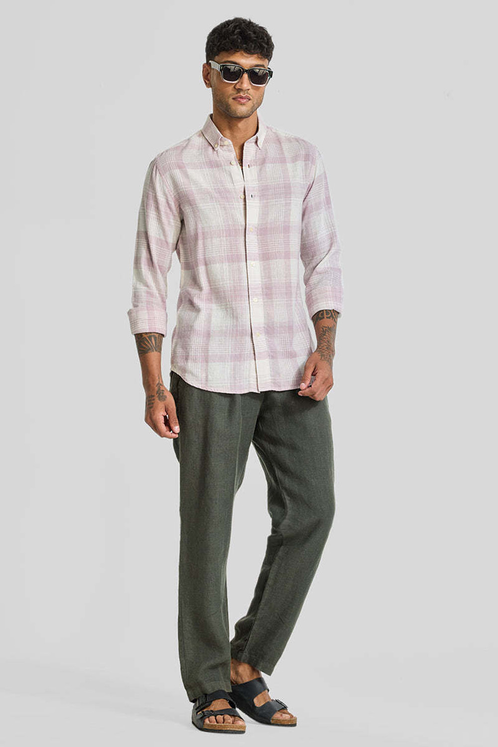 Image of Snitch Men Checkered Casual Purple Shirt