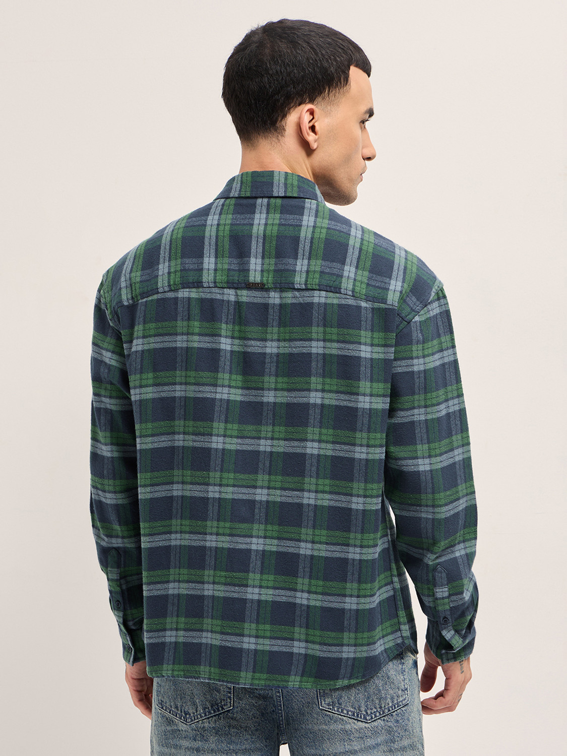 Image of THE BEAR HOUSE Men Checkered Casual Blue Shirt