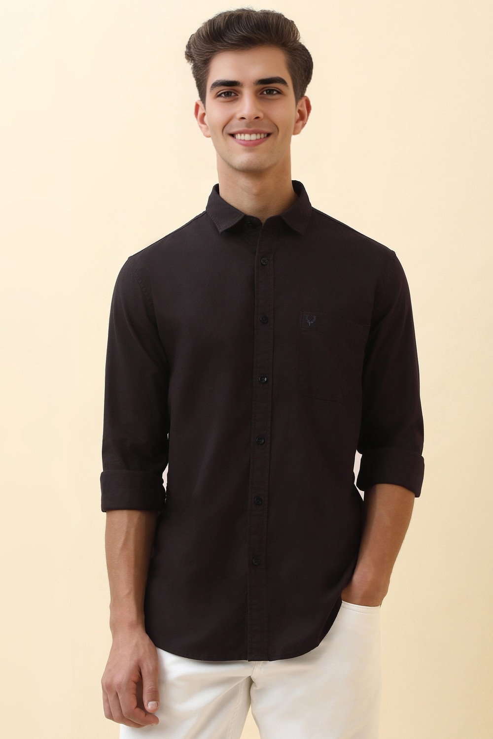 Image of Allen Solly Men Solid Casual Brown Shirt