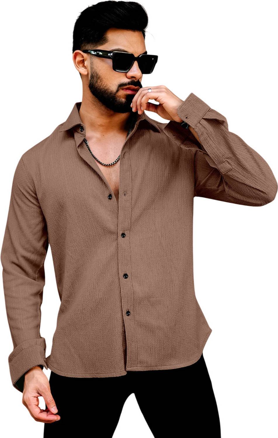 Khushi Creation Men Regular Fit Solid Spread Collar Casual Shirt