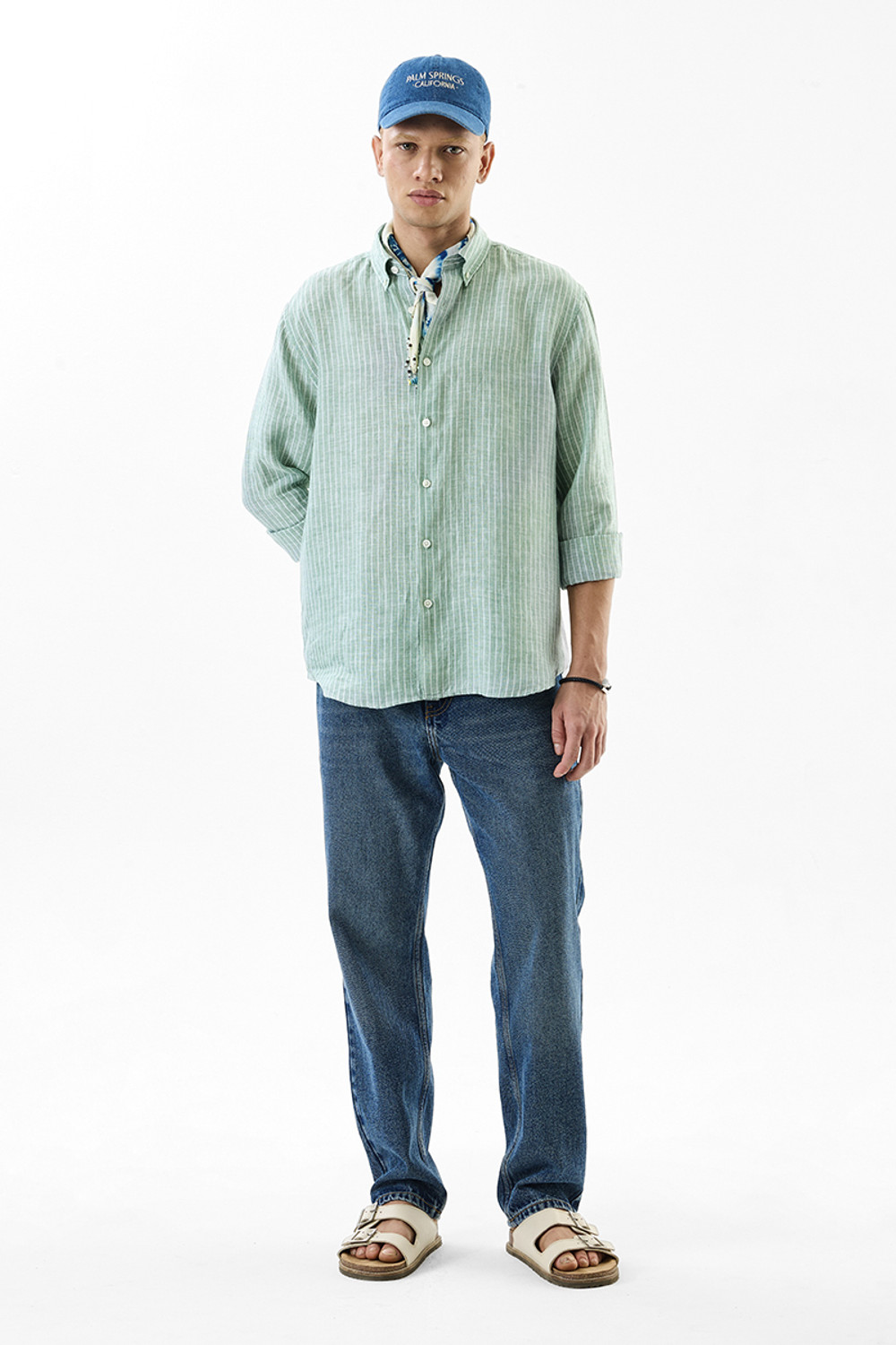 Image of Snitch Men Striped Casual Light Green Shirt