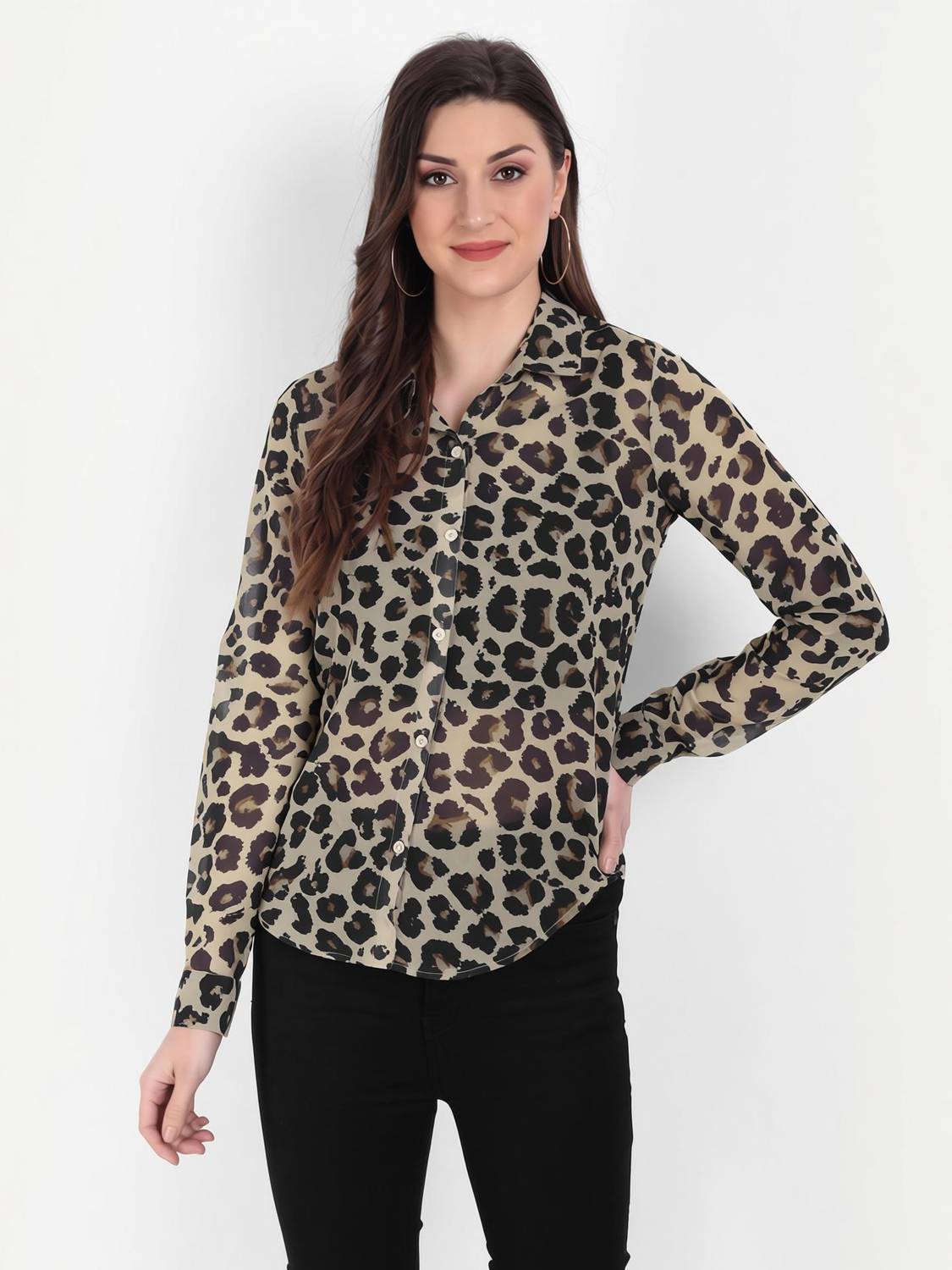 CHARMGAL Women Printed Casual Brown Shirt