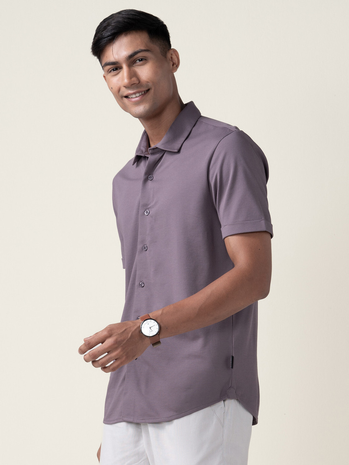 Image of Damensch Men Solid Casual Purple Shirt