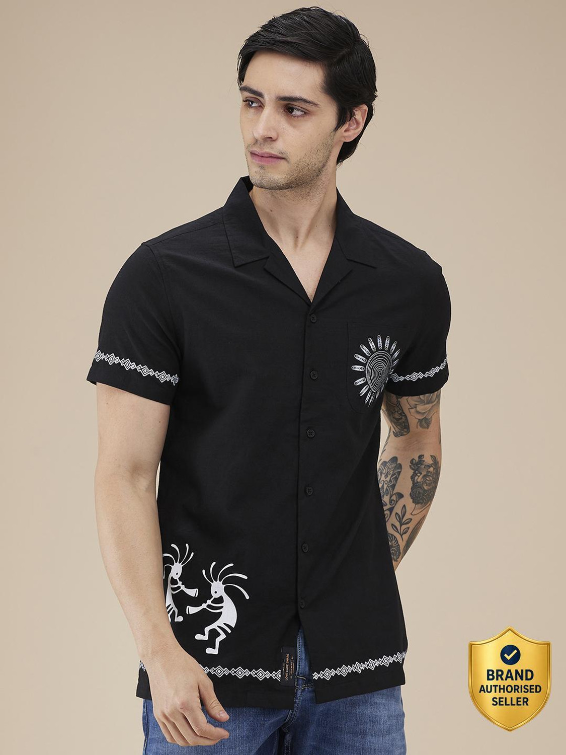 Image of BEING HUMAN Men Printed Casual Black Shirt