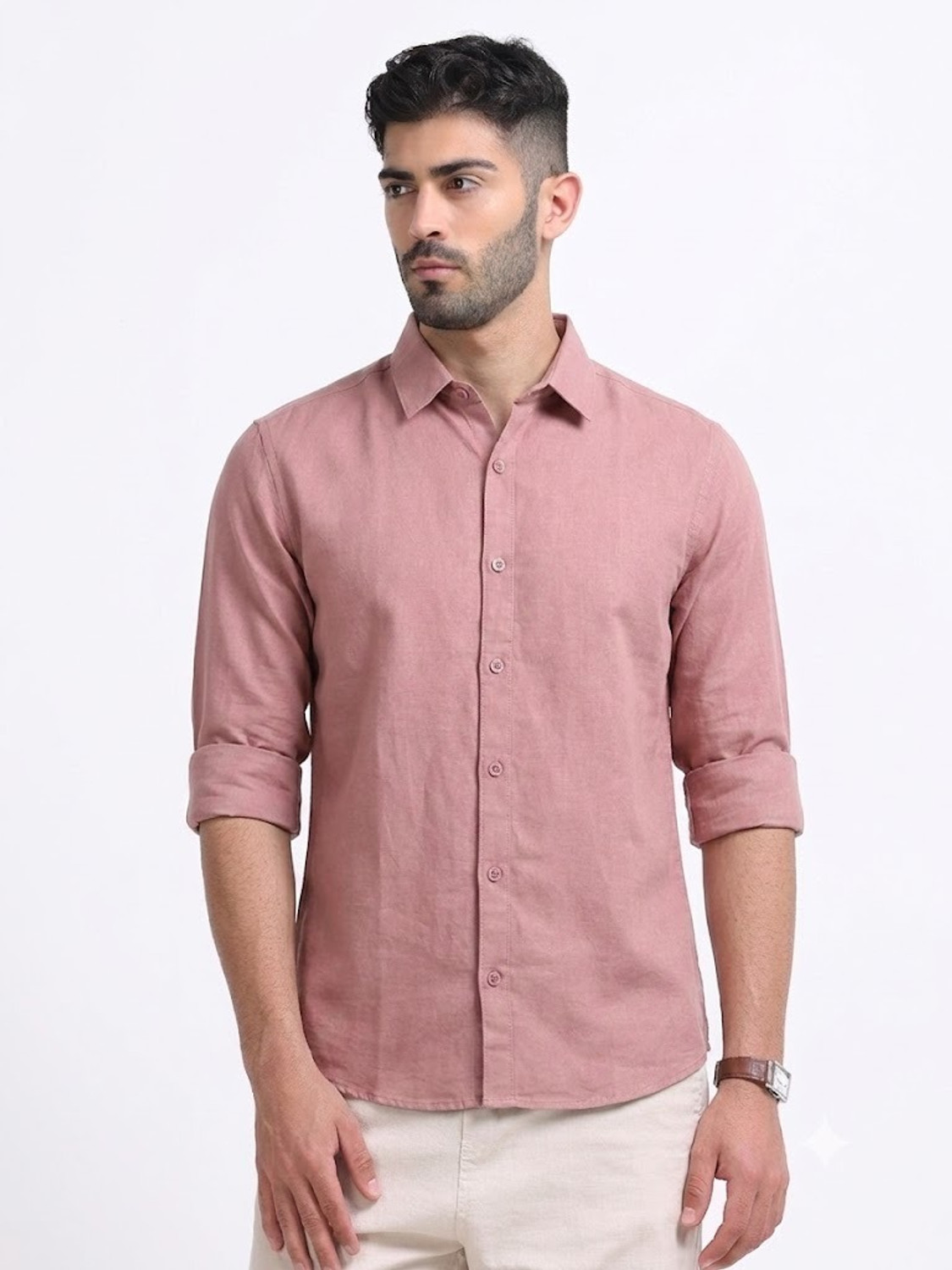 Image of VASTRAWEAR Men Solid Casual Pink Shirt