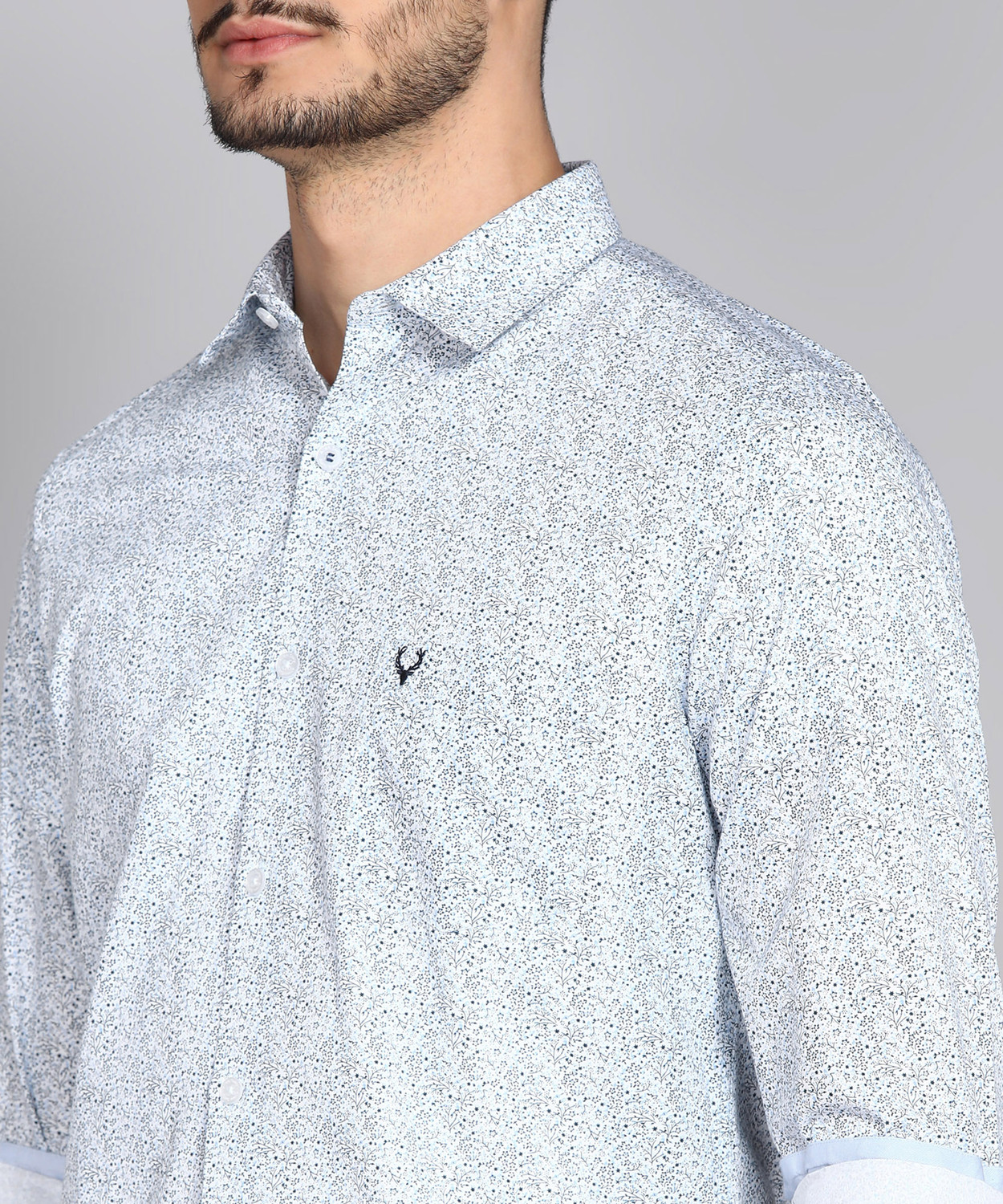 Image of Allen Solly Men Printed Formal Light Blue Shirt