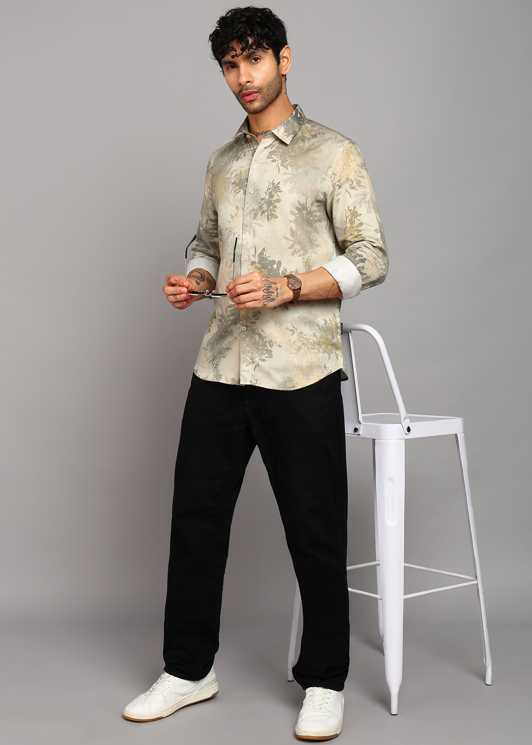 Image of FLYING MACHINE Men Printed Casual Green Shirt