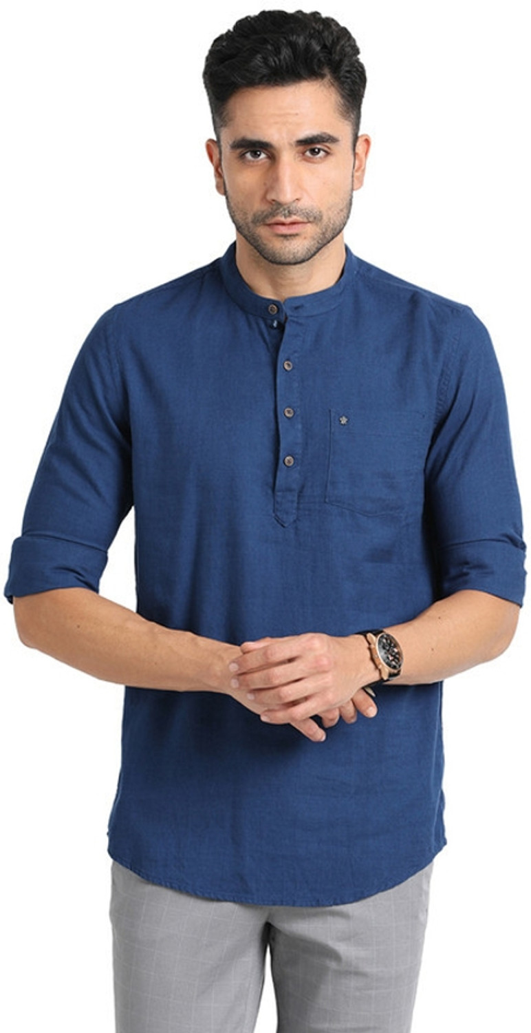 Image of TURTLE Men Solid Casual Dark Blue Shirt