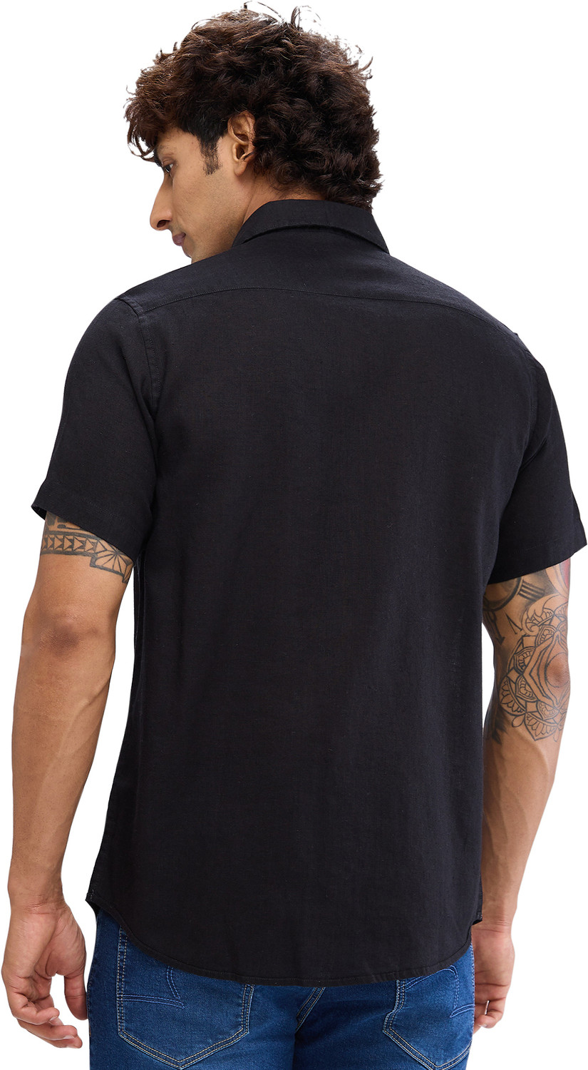 Image of Spykar Men Solid Casual Black Shirt