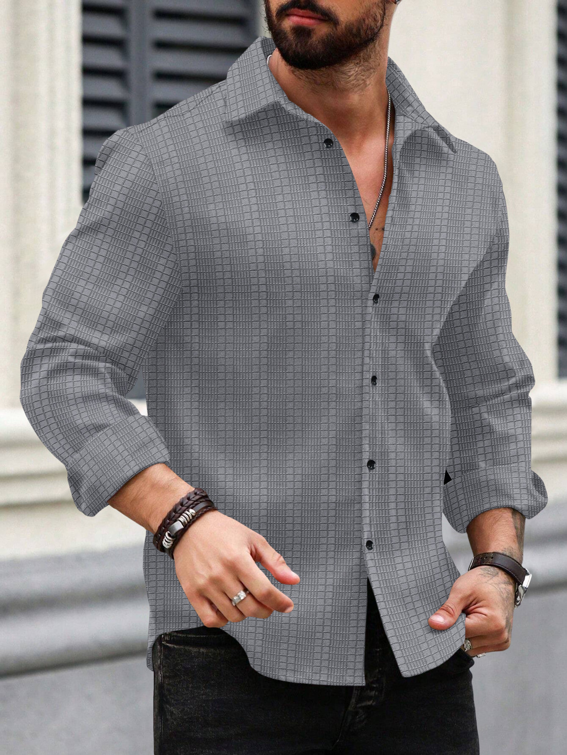 Image of Nofilter Men Self Design Casual Grey Shirt
