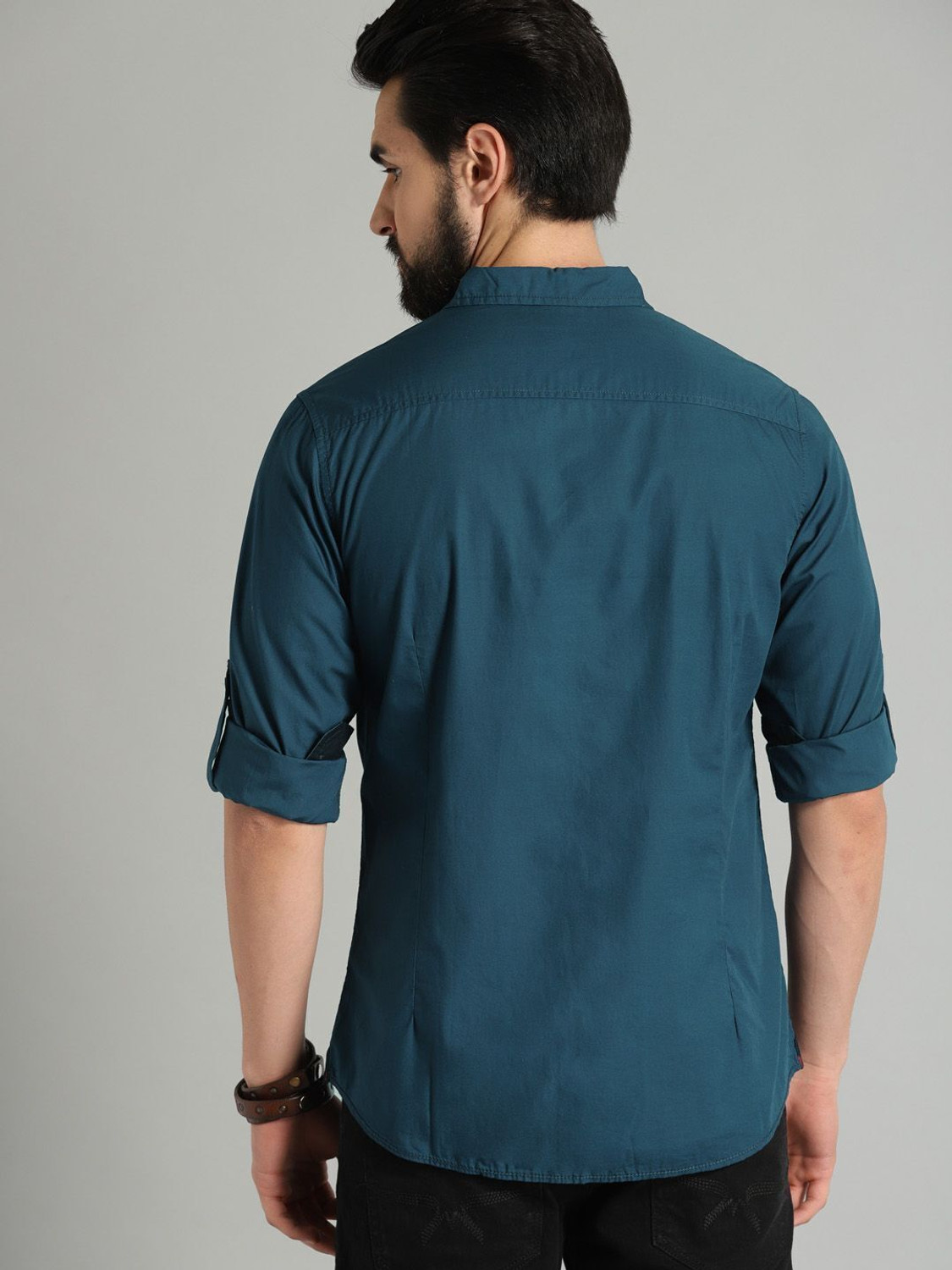 Image of Roadster Men Solid Casual Dark Blue Shirt