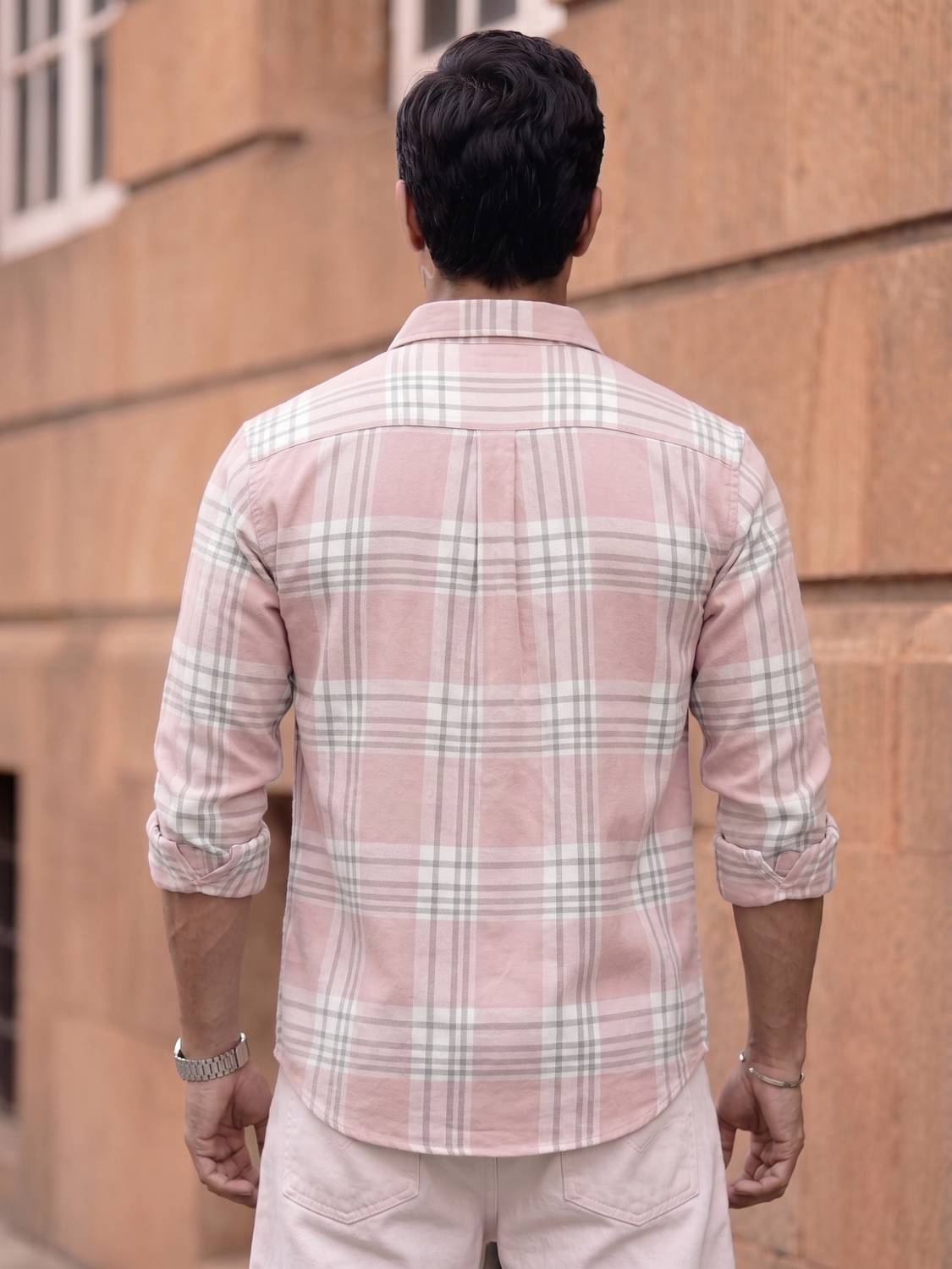 Virastix Men Checkered Casual Pink Shirt - Image 2