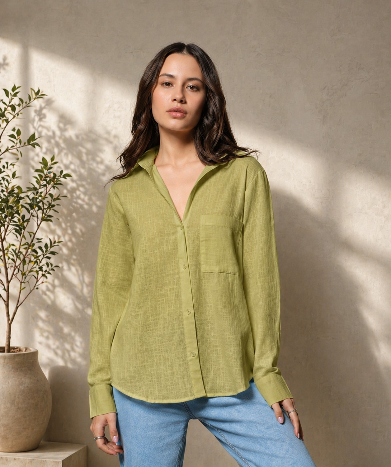 Image of METRONAUT Women Solid Casual Green Shirt