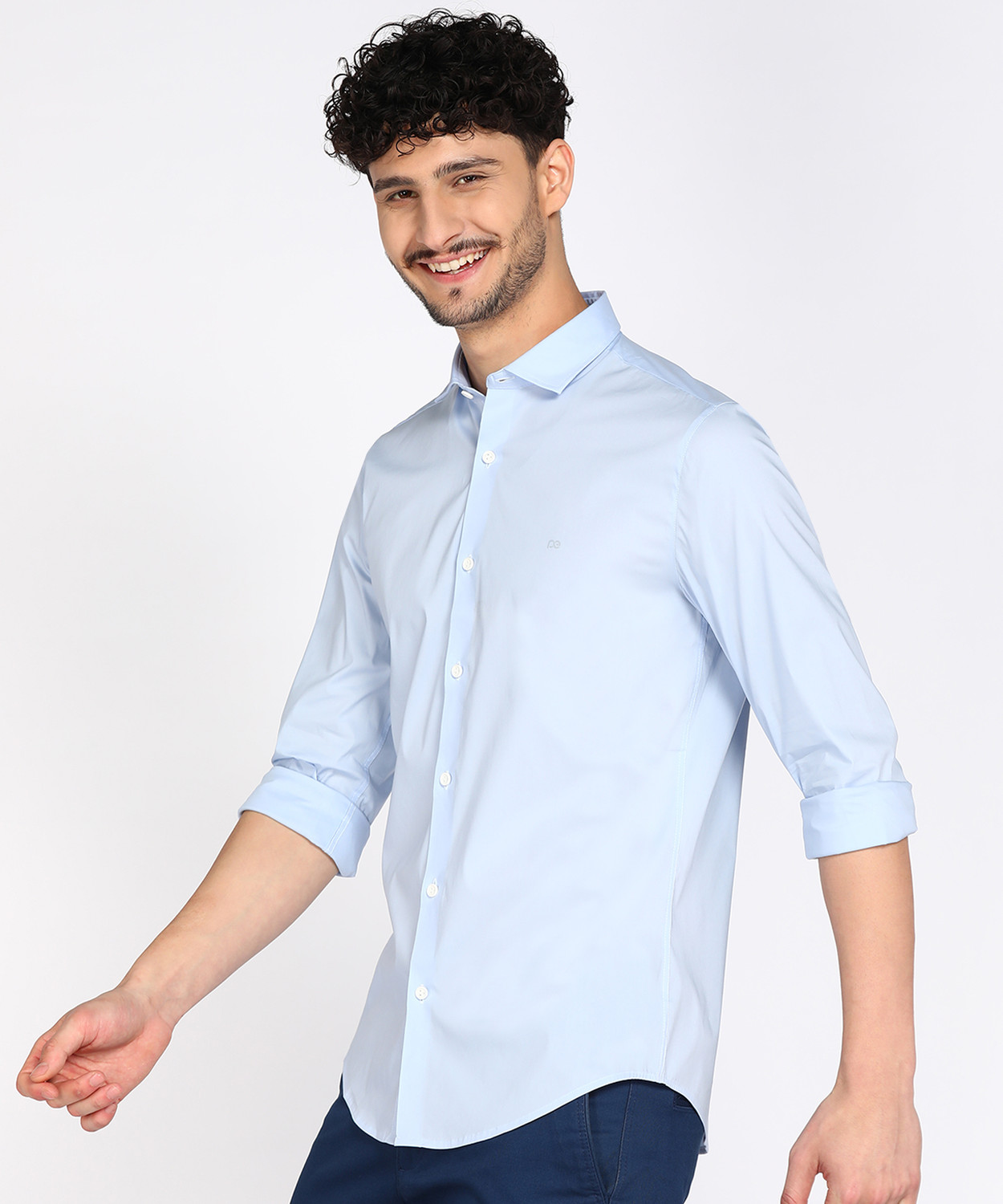 Image of PETER ENGLAND Men Solid Casual Light Blue Shirt