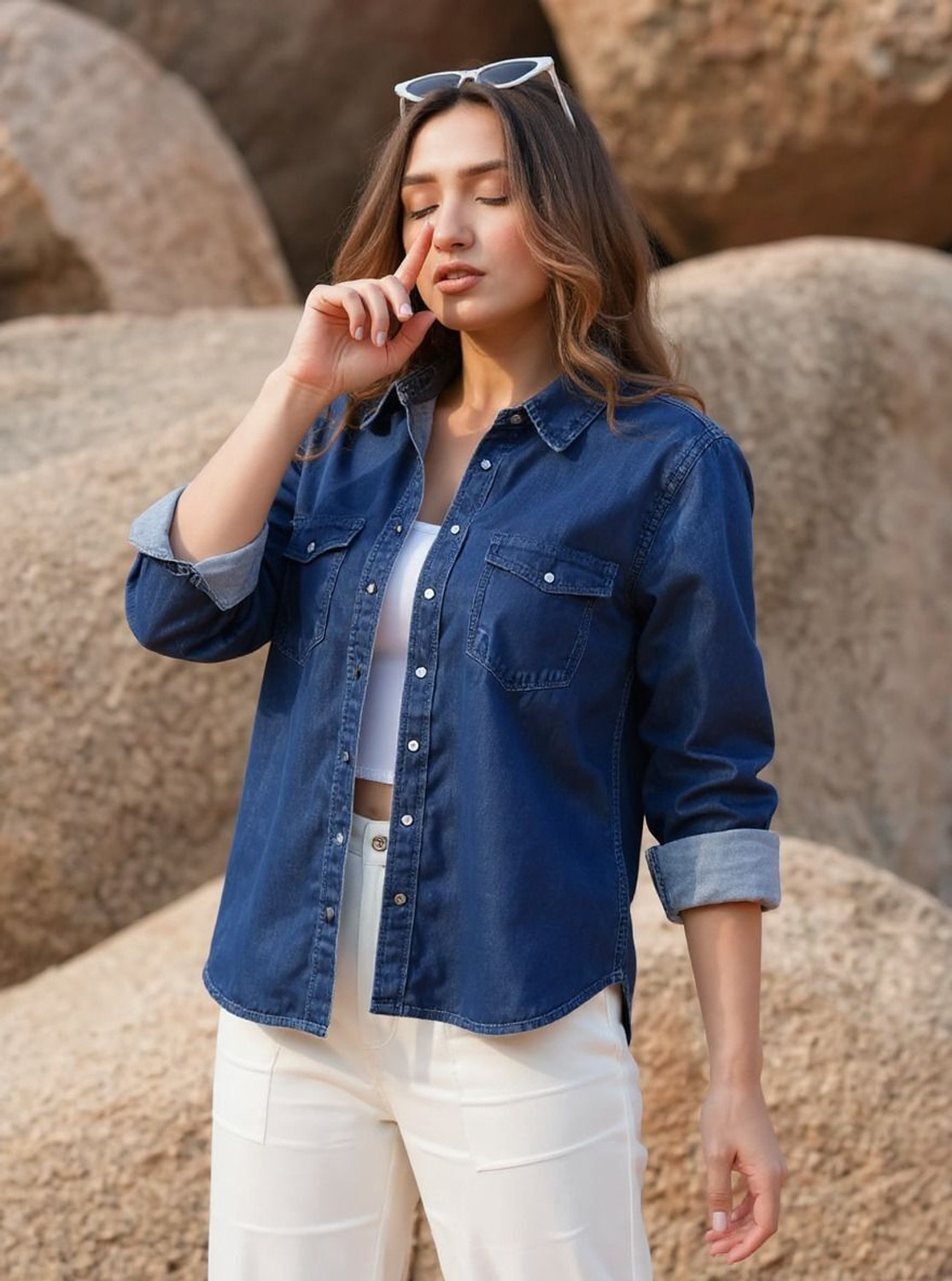 NIGAM ENTERPRSES Women Solid Casual Dark Blue Shirt