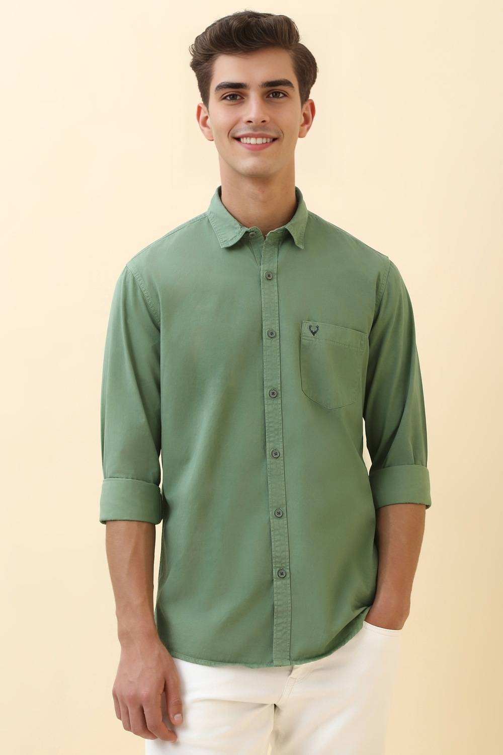 Allen Solly Men Solid Casual Green Shirt
