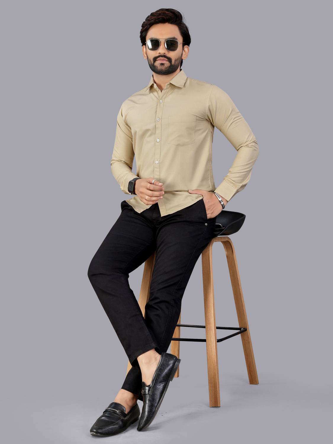 MILDIN Men Solid Formal Cream Shirt - Image 4