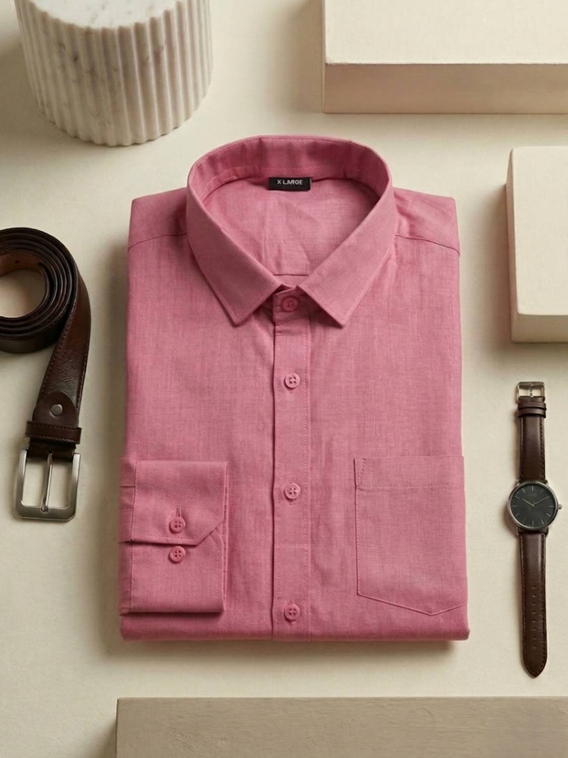 Bondia Men Solid Casual Pink Shirt