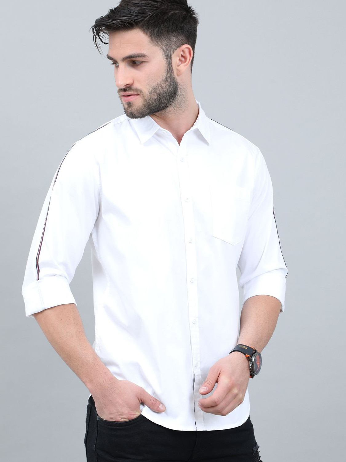 Image of HERE&NOW Men Solid Casual White Shirt