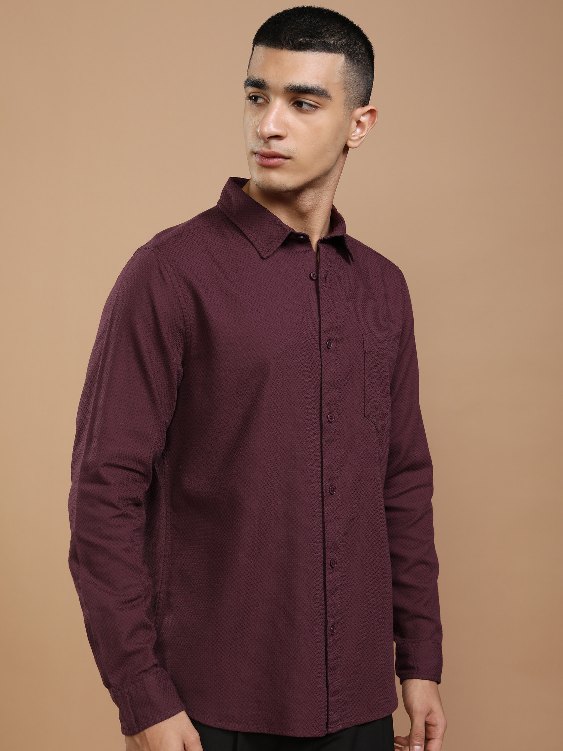 Image of HIGHLANDER Men Self Design Casual Red Shirt