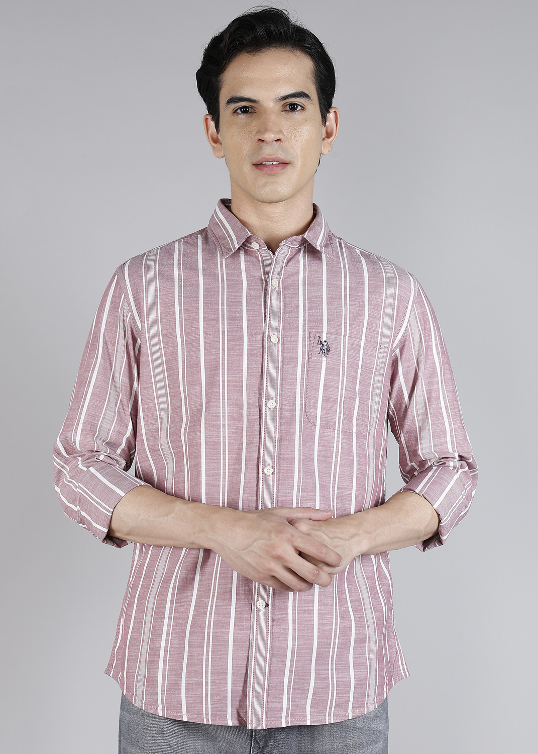 Image of U.S. Polo Assn. Denim Co. Men Regular Fit Solid Cut Away Collar Casual Shirt
