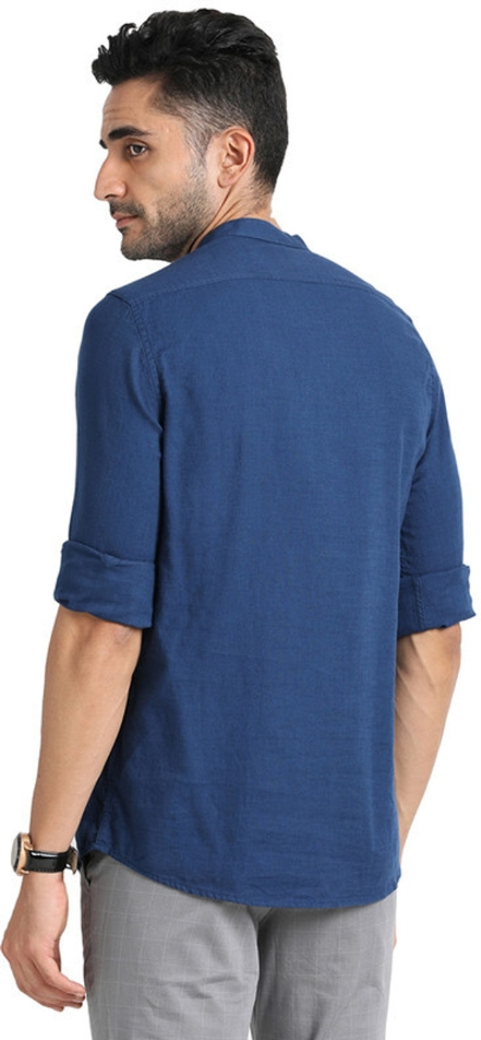 Image of TURTLE Men Solid Casual Dark Blue Shirt