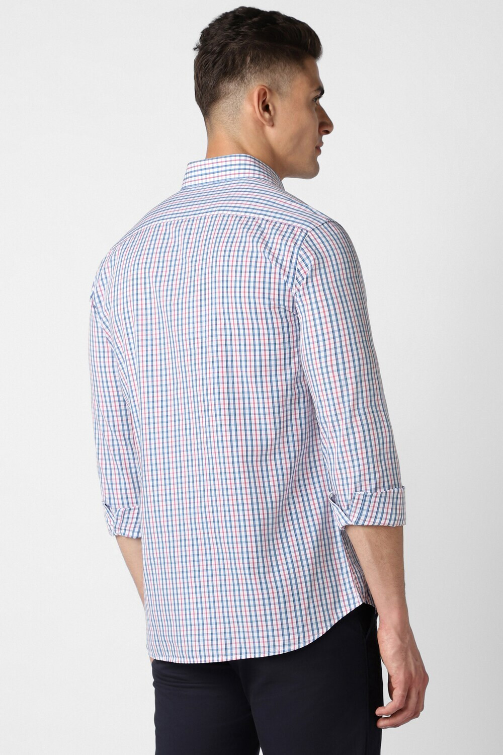Image of VAN HEUSEN Men Checkered Casual Blue Shirt