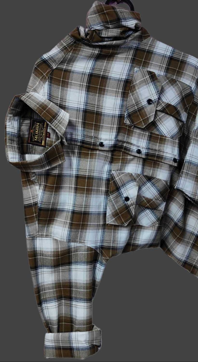 MUMIN Men Checkered Casual Brown, White Shirt - Image 3