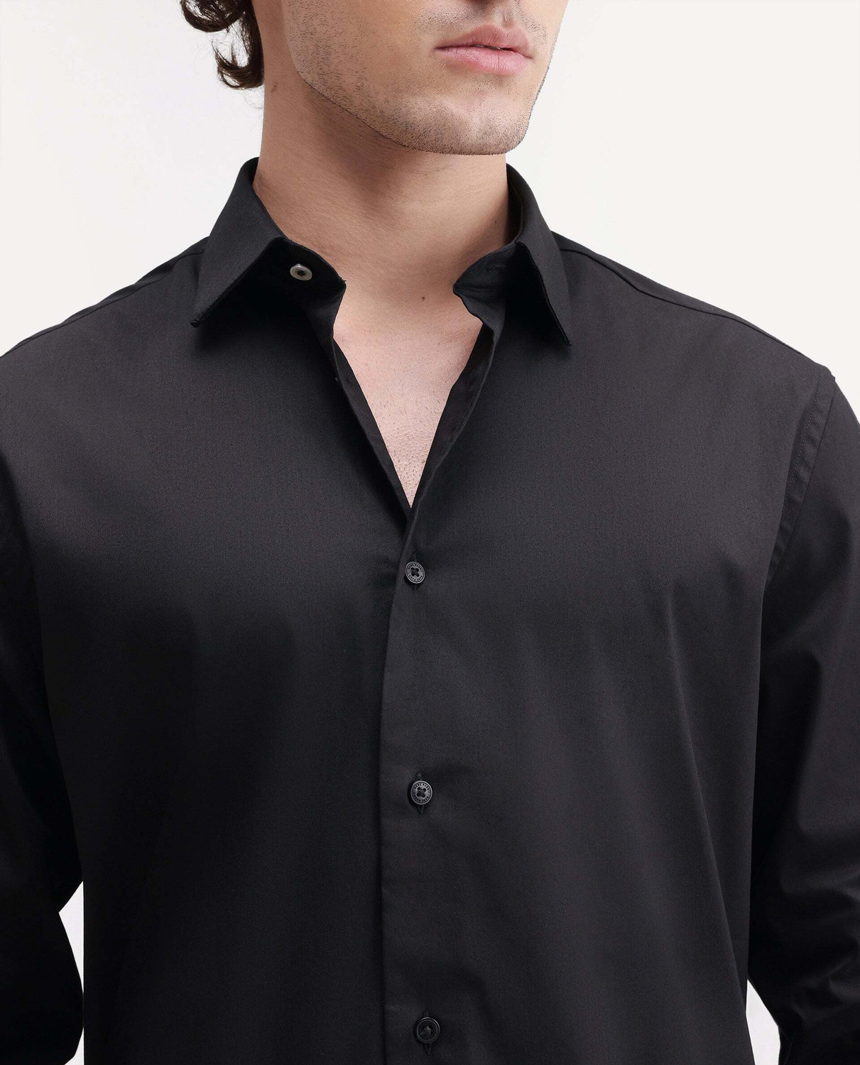 Image of RARE RABBIT Men Solid Casual Black Shirt