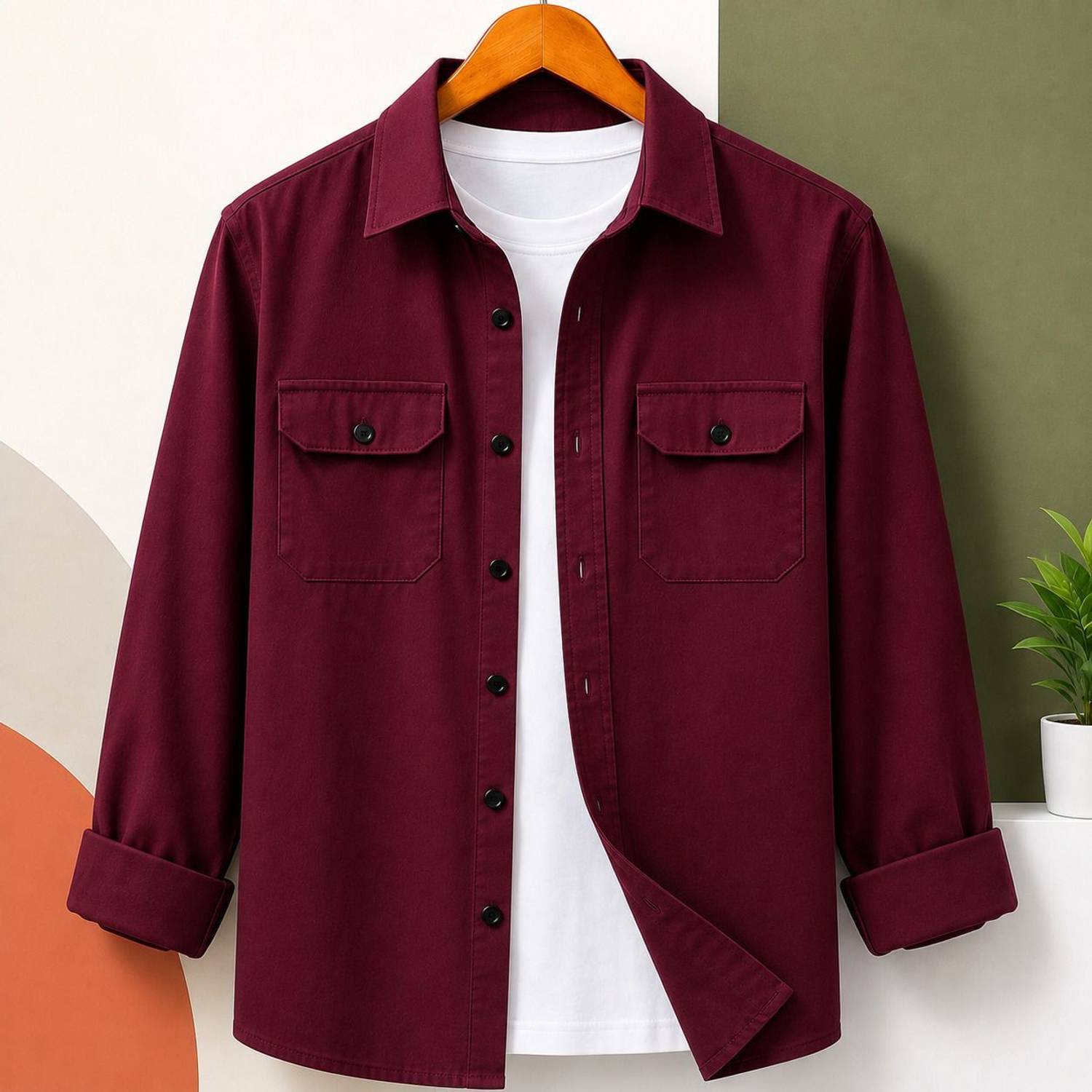 PROMO FASH Men's Regular Fit Solid Curved Collar Casual Shirt - Image 1