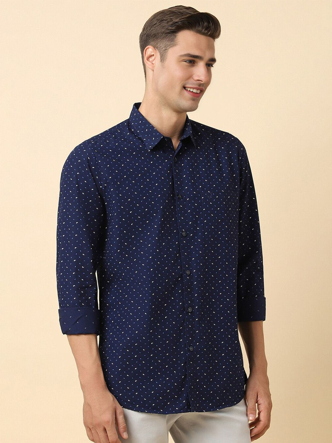 Image of Allen Solly Men Printed Casual Blue Shirt