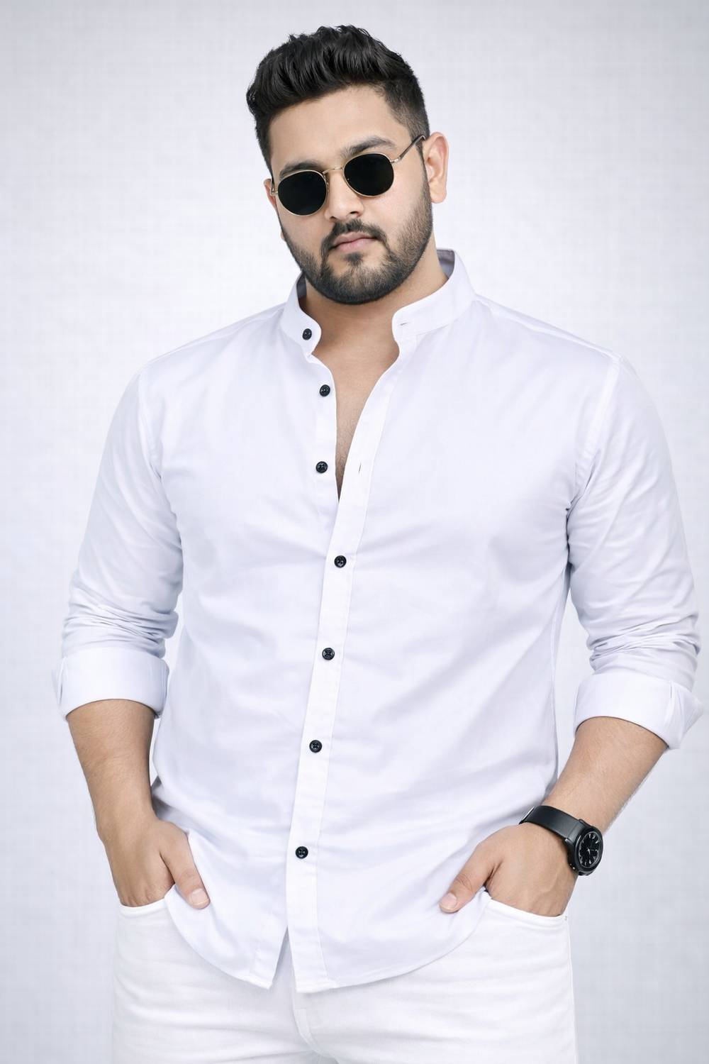 METRONAUT Men Regular Fit Solid Mandarin Collar Casual Shirt