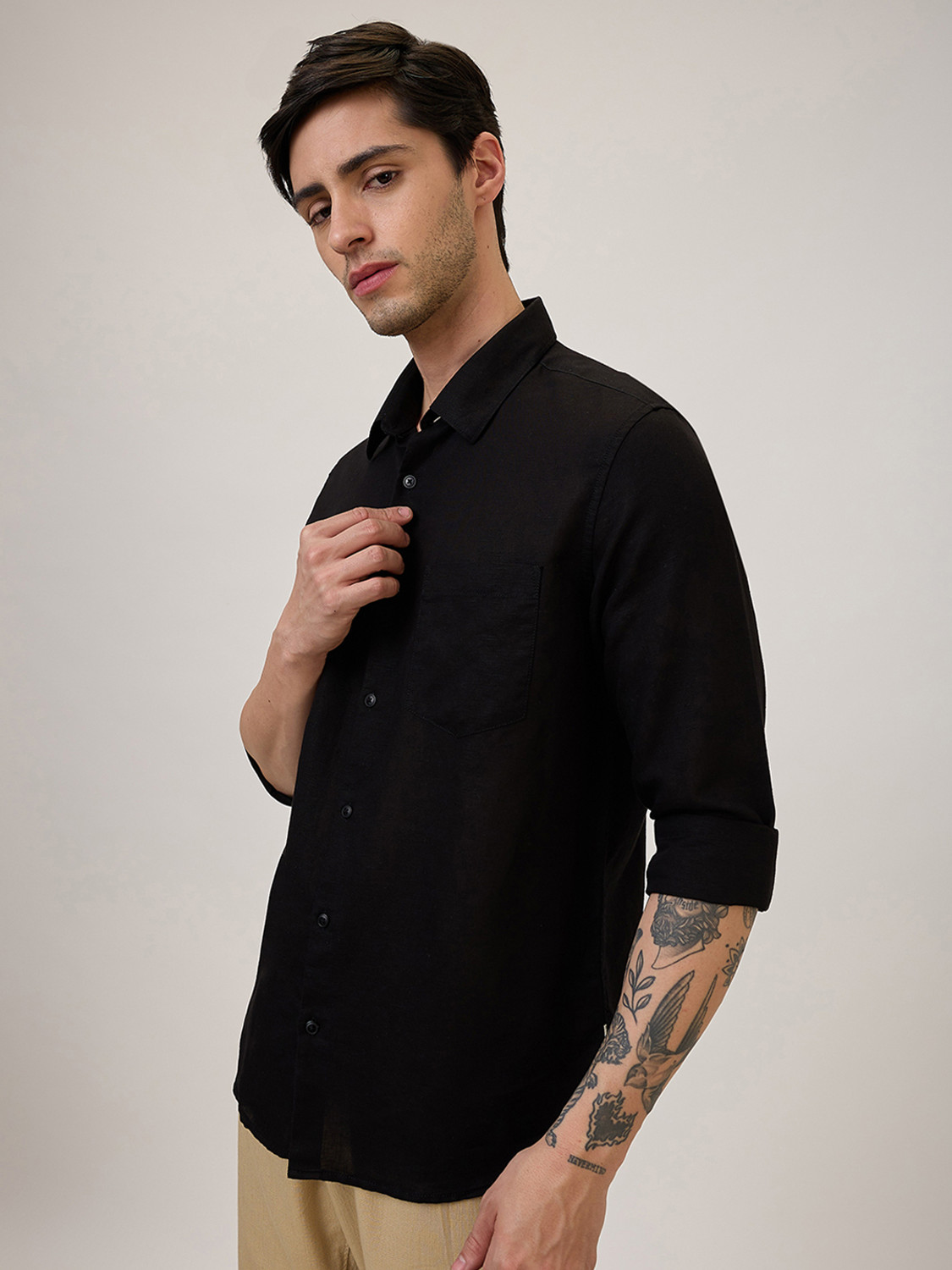 Image of Spykar Men Solid Casual Black Shirt