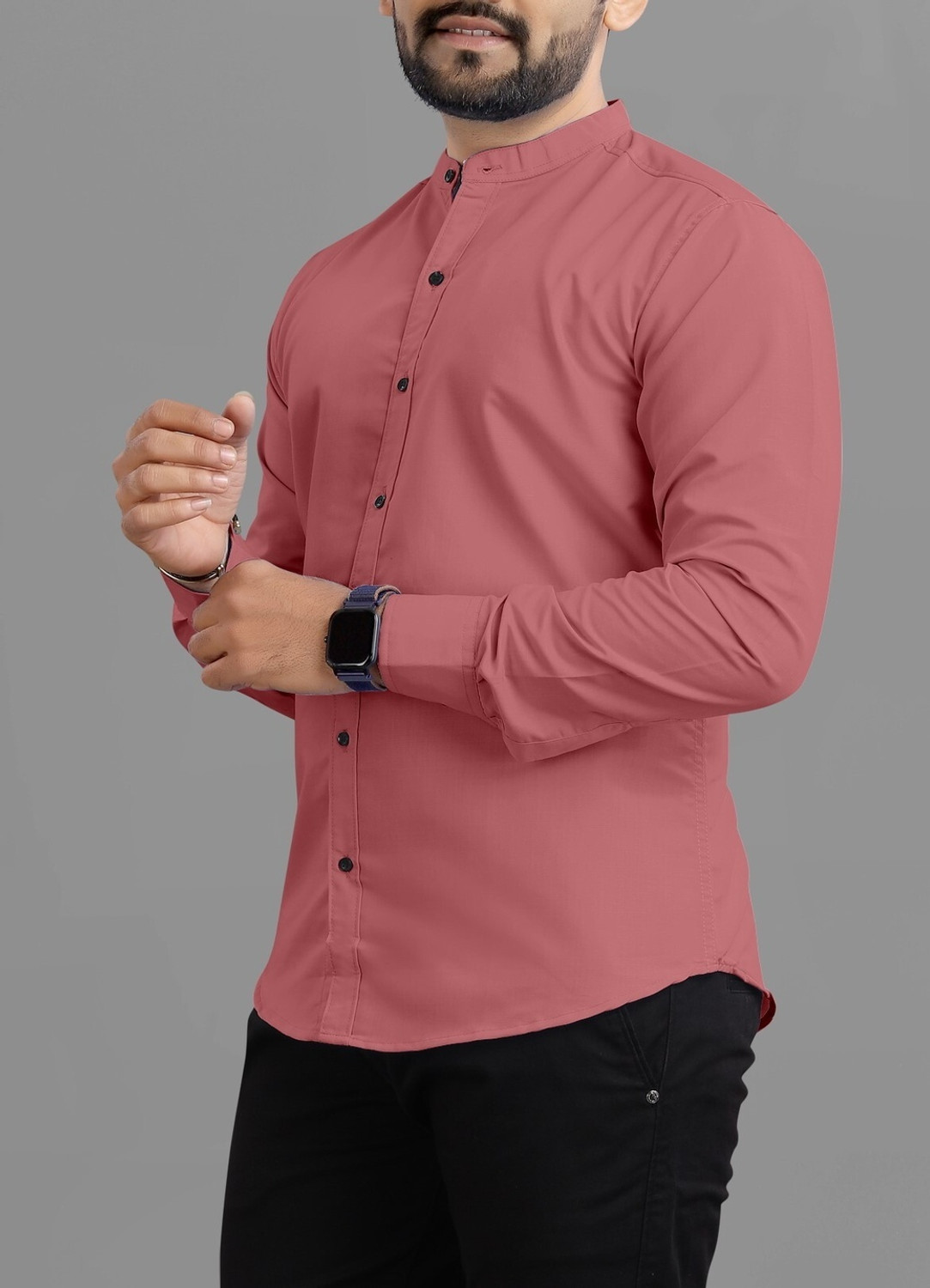 Image of BroMiyO Men Solid Casual Pink Shirt