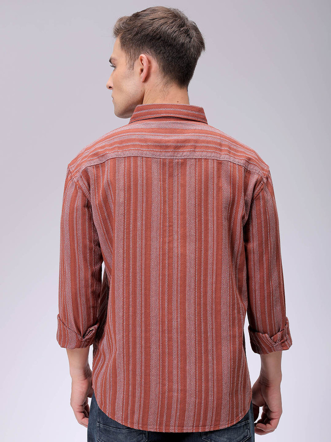Image of The Indian Garage Co. Men Striped Casual Brown Shirt