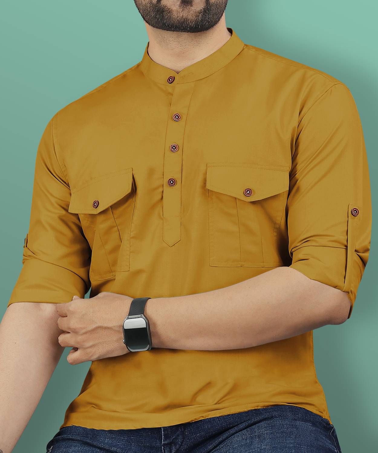 VeBNoR Men Regular Fit Solid Mandarin Collar Casual Shirt